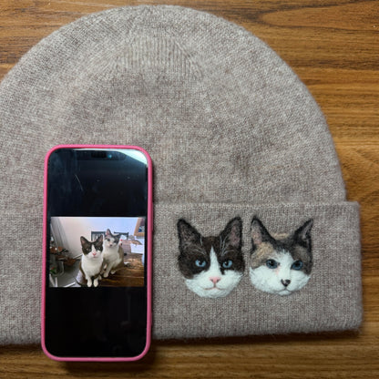 Custom Wool Needle Felt Embroidered Pet Portraits Beanie