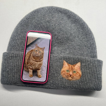 Custom Wool Needle Felt Embroidered Pet Portraits Beanie