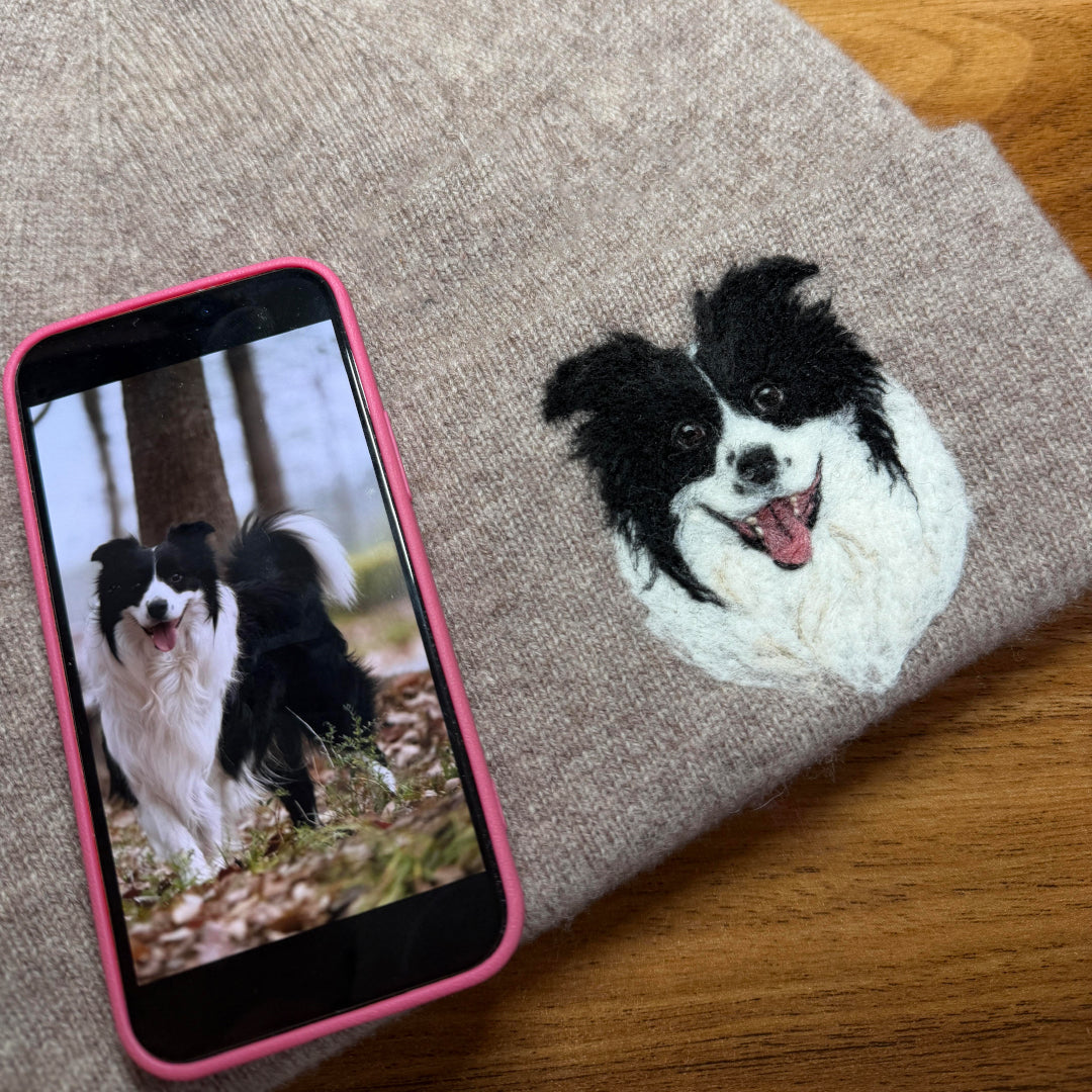 Custom Wool Needle Felt Embroidered Pet Portraits Beanie