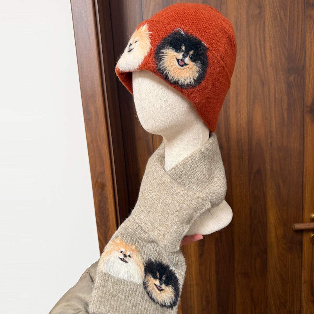 Custom Wool Needle Felt Embroidered Pet Portraits Beanie