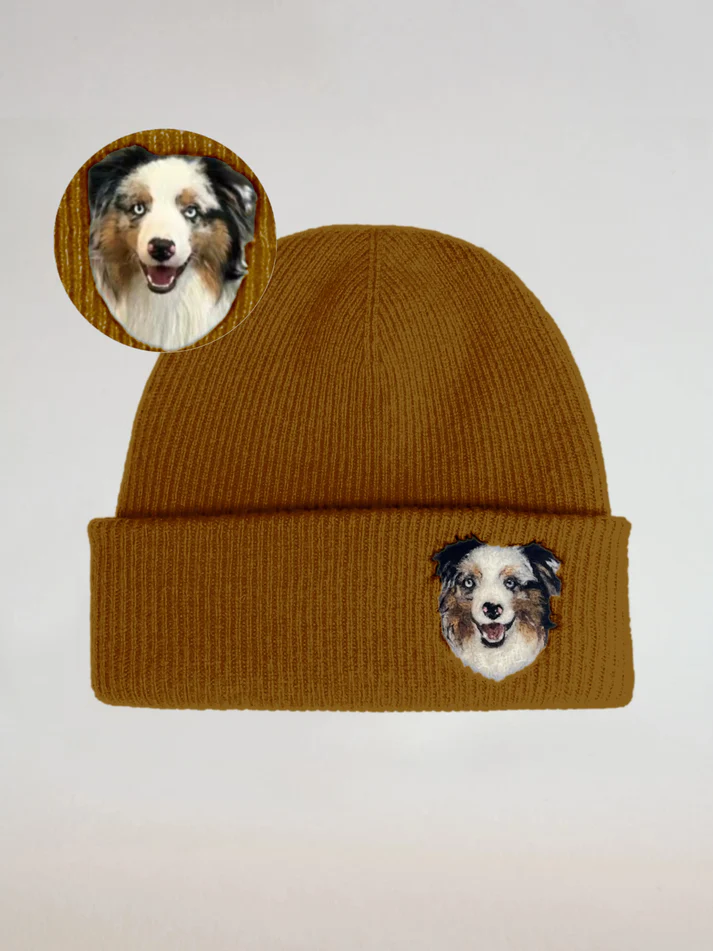 Custom Wool Needle Felt Embroidered Pet Portraits Beanie