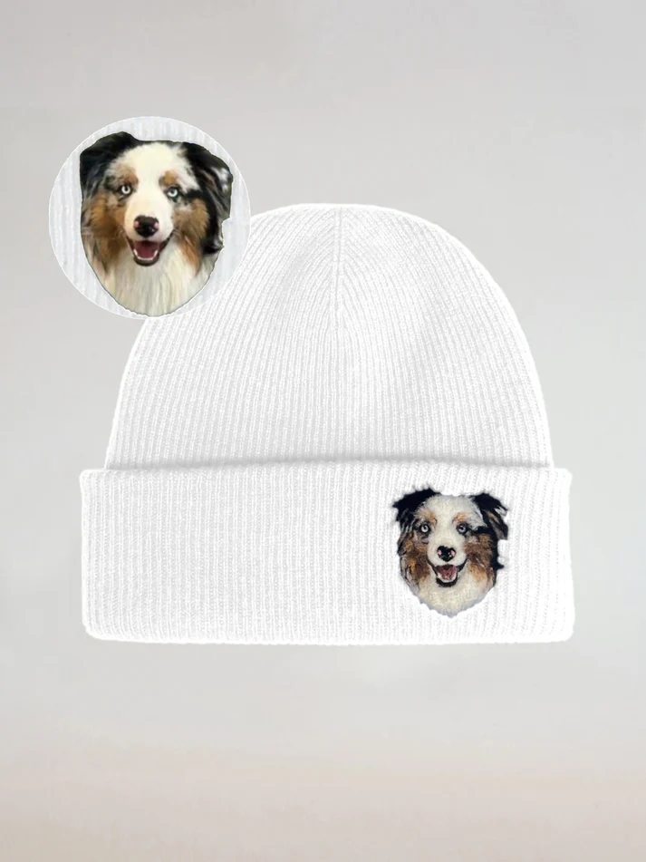 Custom Wool Needle Felt Embroidered Pet Portraits Beanie