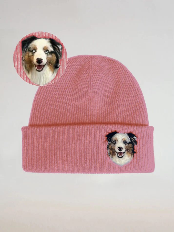 Custom Wool Needle Felt Embroidered Pet Portraits Beanie