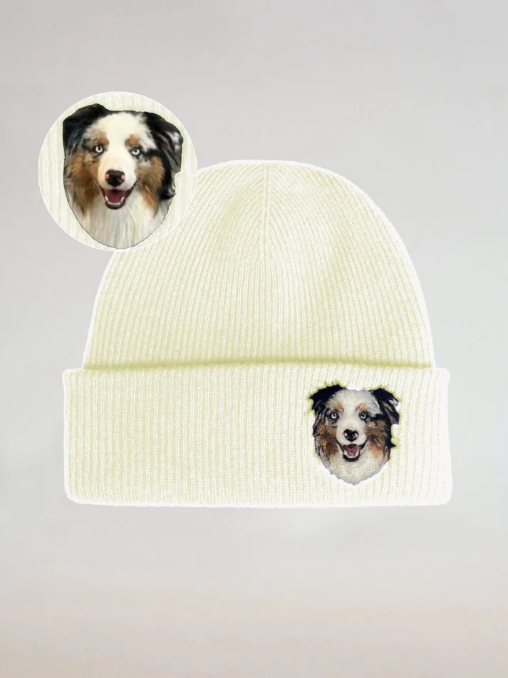 Custom Wool Needle Felt Embroidered Pet Portraits Beanie