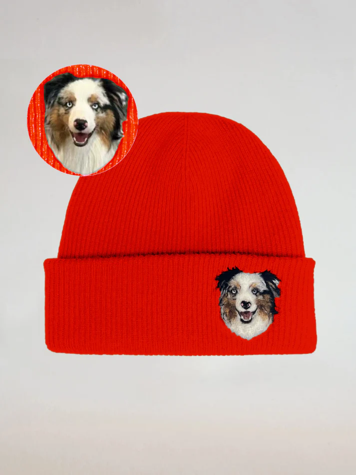 Custom Wool Needle Felt Embroidered Pet Portraits Beanie