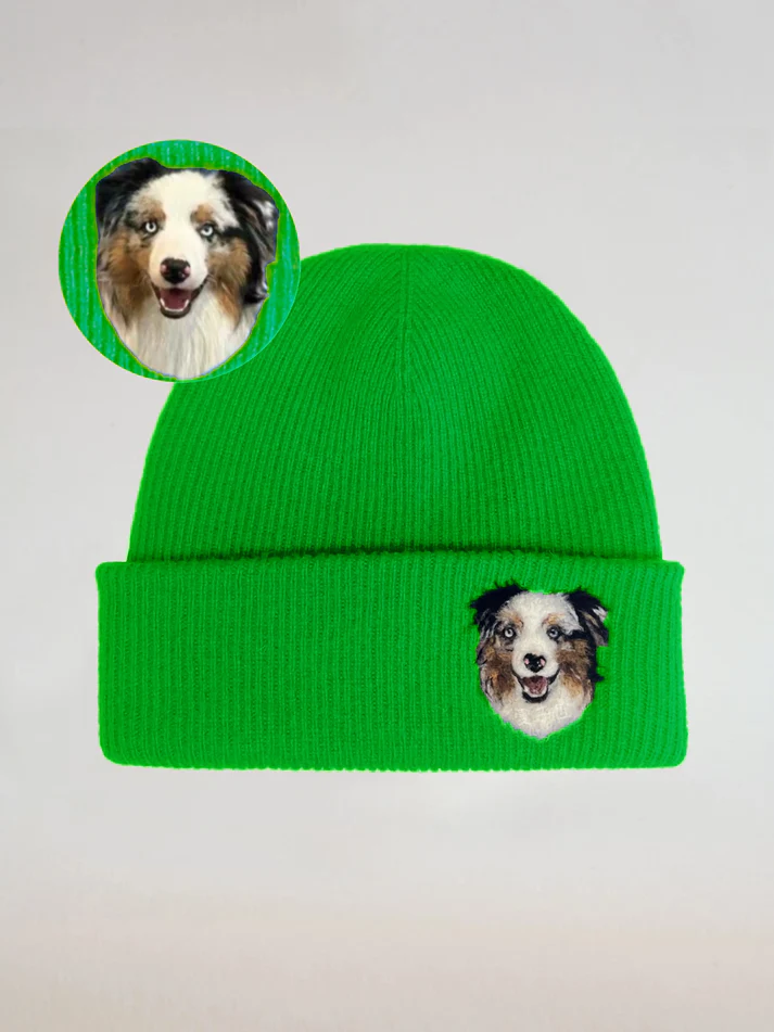 Custom Wool Needle Felt Embroidered Pet Portraits Beanie