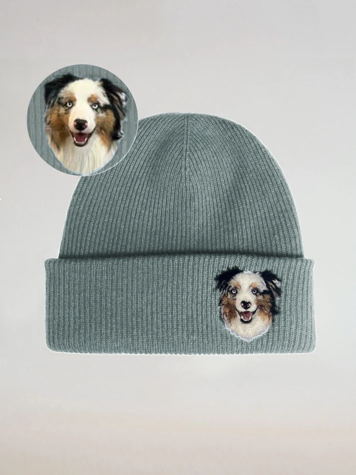Custom Wool Needle Felt Embroidered Pet Portraits Beanie